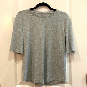 Eileen Fisher Dark Pearl Gray Organic Cotton Elbow Sleeve Top - Size Small